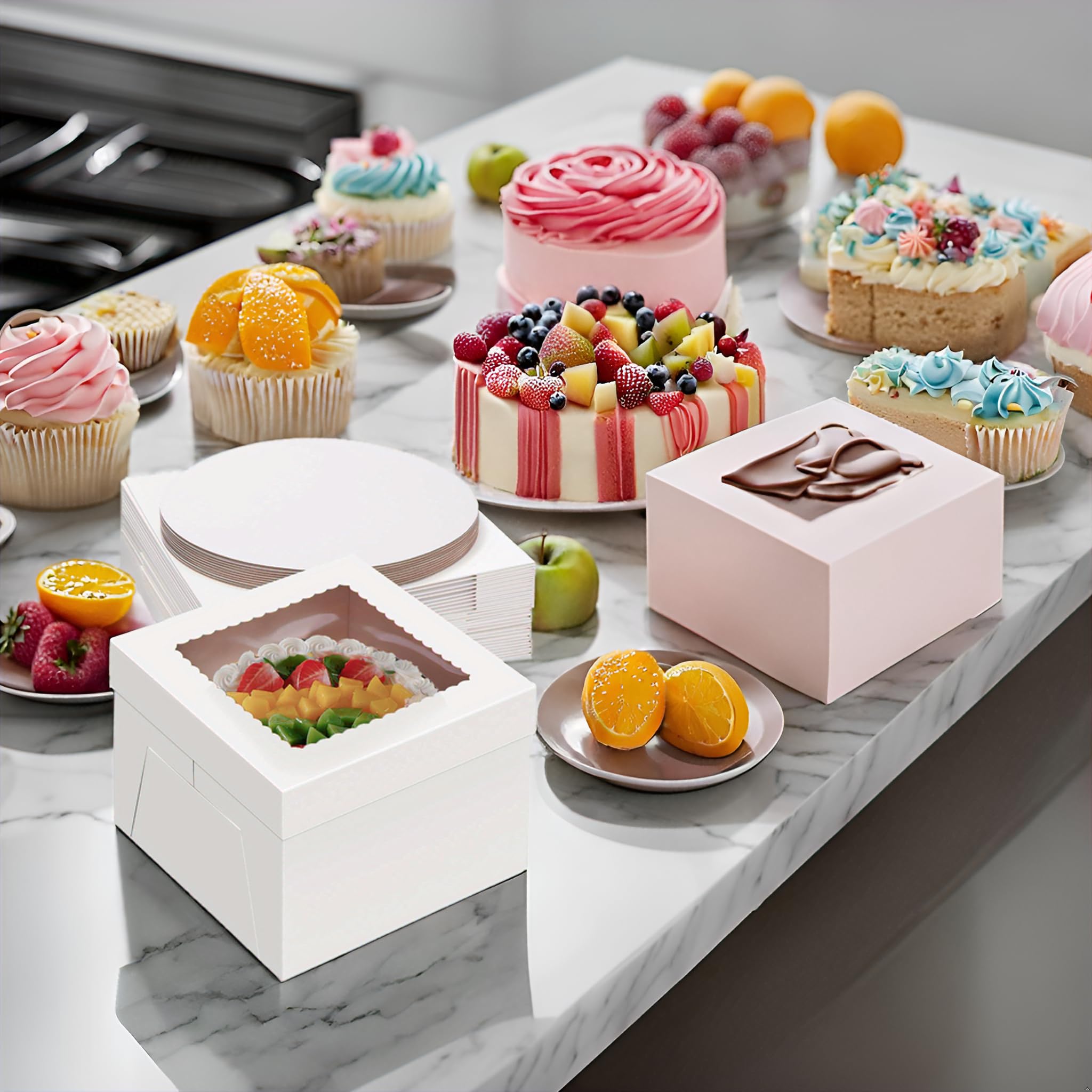 Packpal 20Pack 12x12x6 Cake Boxes with Boards, 10Pcs Cake Boxes & 10Pcs Cake Boards, Sturdy White Packaging for Transporting & Displaying Cakes, Desserts, and Mothers day