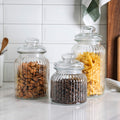 Gala Houseware Airtight Glass Storage Canisters, Set of 3 Clear Glass Storage Jars Bottles, Kitchen Food Storage Containers and Pantry Organizer (D: 4.4" x H.: 5.7" / 7.3" / 9.3")