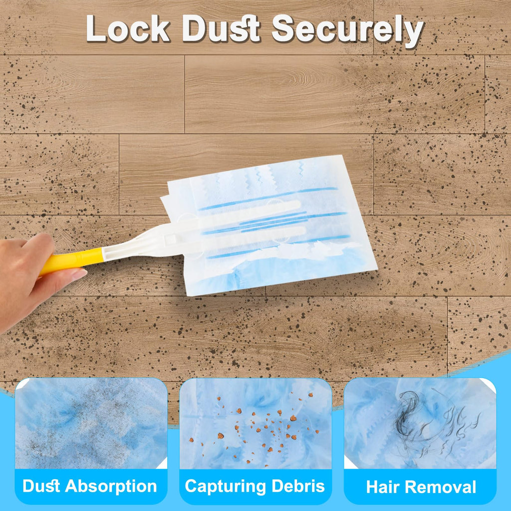 50 Pack Dusters Refill for Cleaning with 2 Handles, Heavy Duty Disposable Dusters Kit Unscented Replacement Head Dust Removal Brush for Electronics, Furniture, Blinds, Ceiling Fans, Walls