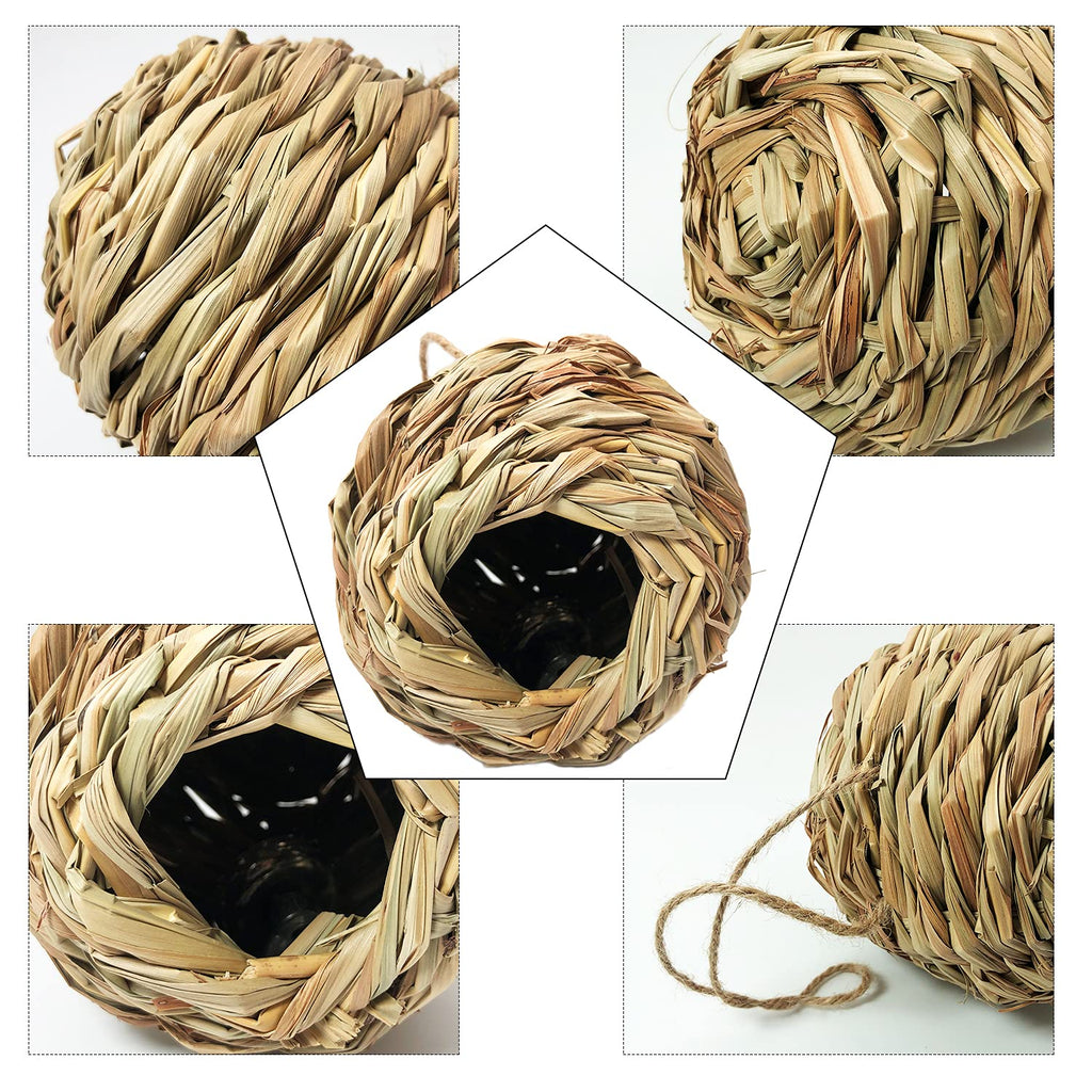 Puninoto Humming Bird Houses for Outside Hanging, Natural Grass Hanging Bird Hut, Hand Woven Hummingbird Nest, Large Wren Finch Bird House for Garden Window Outdoor Home Decoration, 3 Pack
