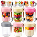 6 Packs Overnight Oats Containers with Lids, 16 Oz Glass Mason Jars with Spoons and Removable Separate Compartments Large Airtight Overnight Oats Jars for Milk Yogurt Fruit
