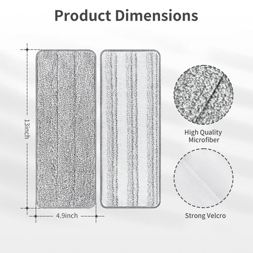 10Pcs Joymoop Mop Replacement Pads, 13 * 4.9'' Universal Mop Pads Mop Head Refills Washable Wet Mop, Compatible with Most 11-13” Size Mops