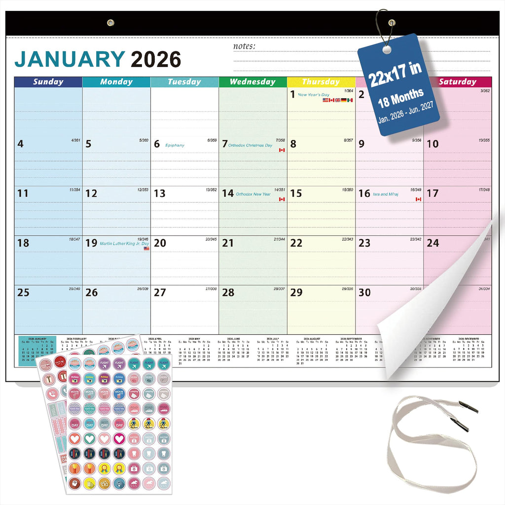 Super Large 22X17 inch Desk Calendar 2026-2027, 18 Months Large Size Running from January 2026 to June 2027, Monthly Calendar To-do Notes, Perfect for Organizing for Office Home