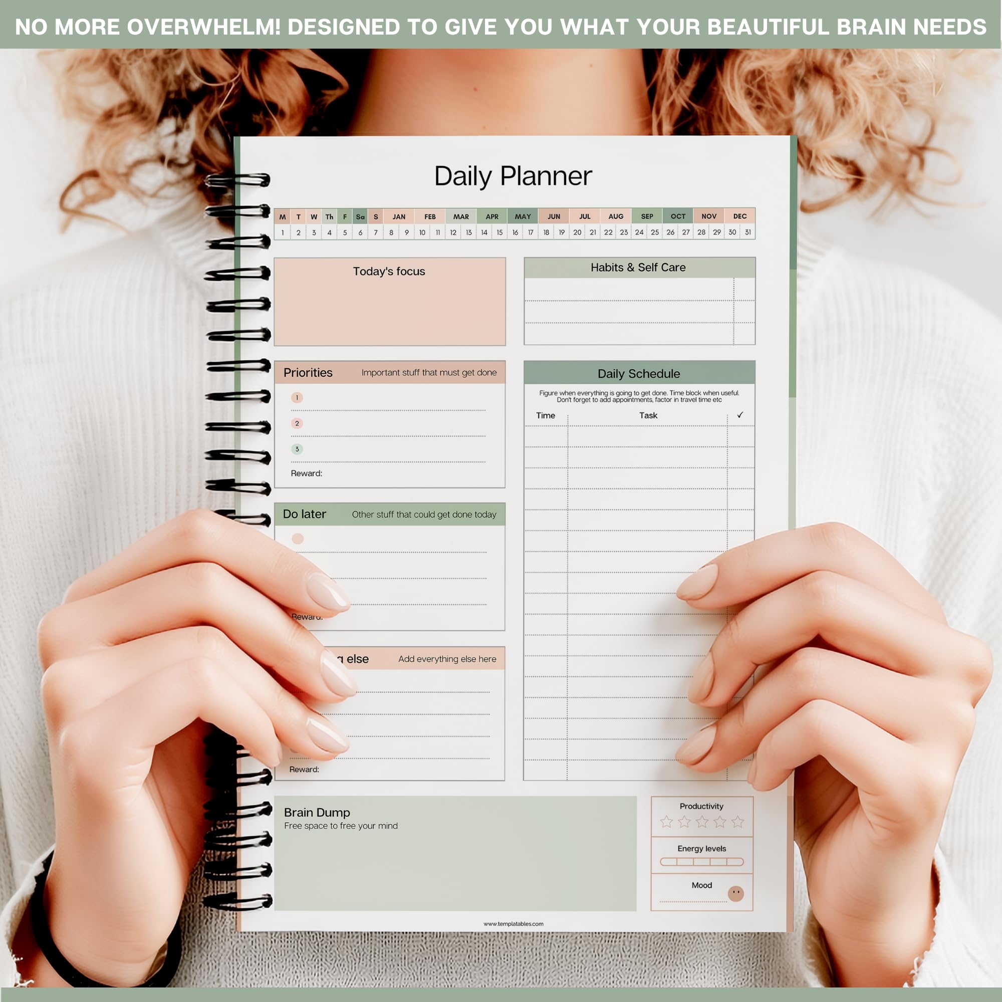ADHD Daily Planner for Neurodigenic Adults, Daily Productivity Planner and Task Management to Stay Organized and Focused (Green)