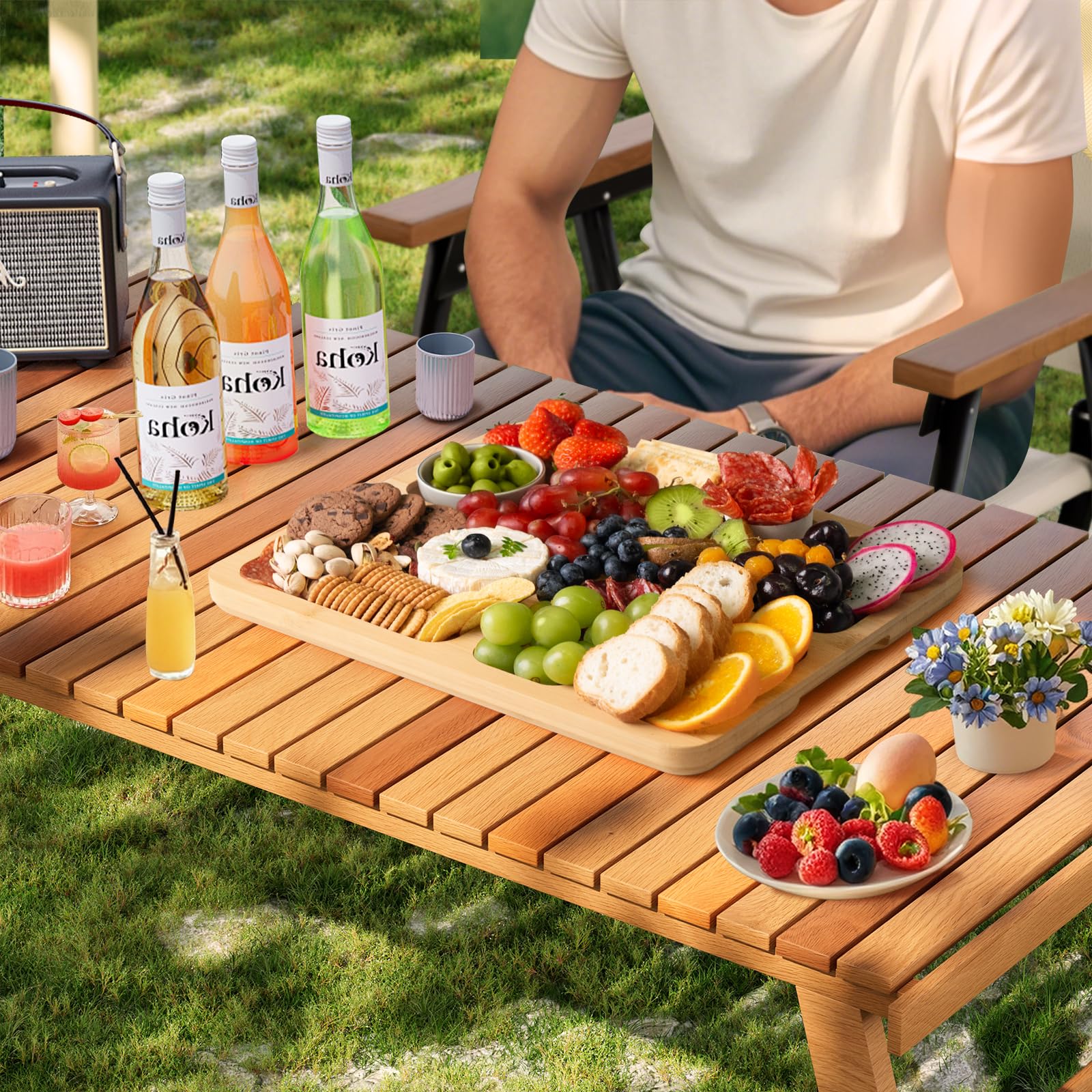 2-in-1 Charcuterie Board with Lid, Large Cutting Board for Kitchen, Travel Portable Bamboo Cheese Board, Covered Serving Tray, House Warming Birthday Gifts for Women Men Mom Dad