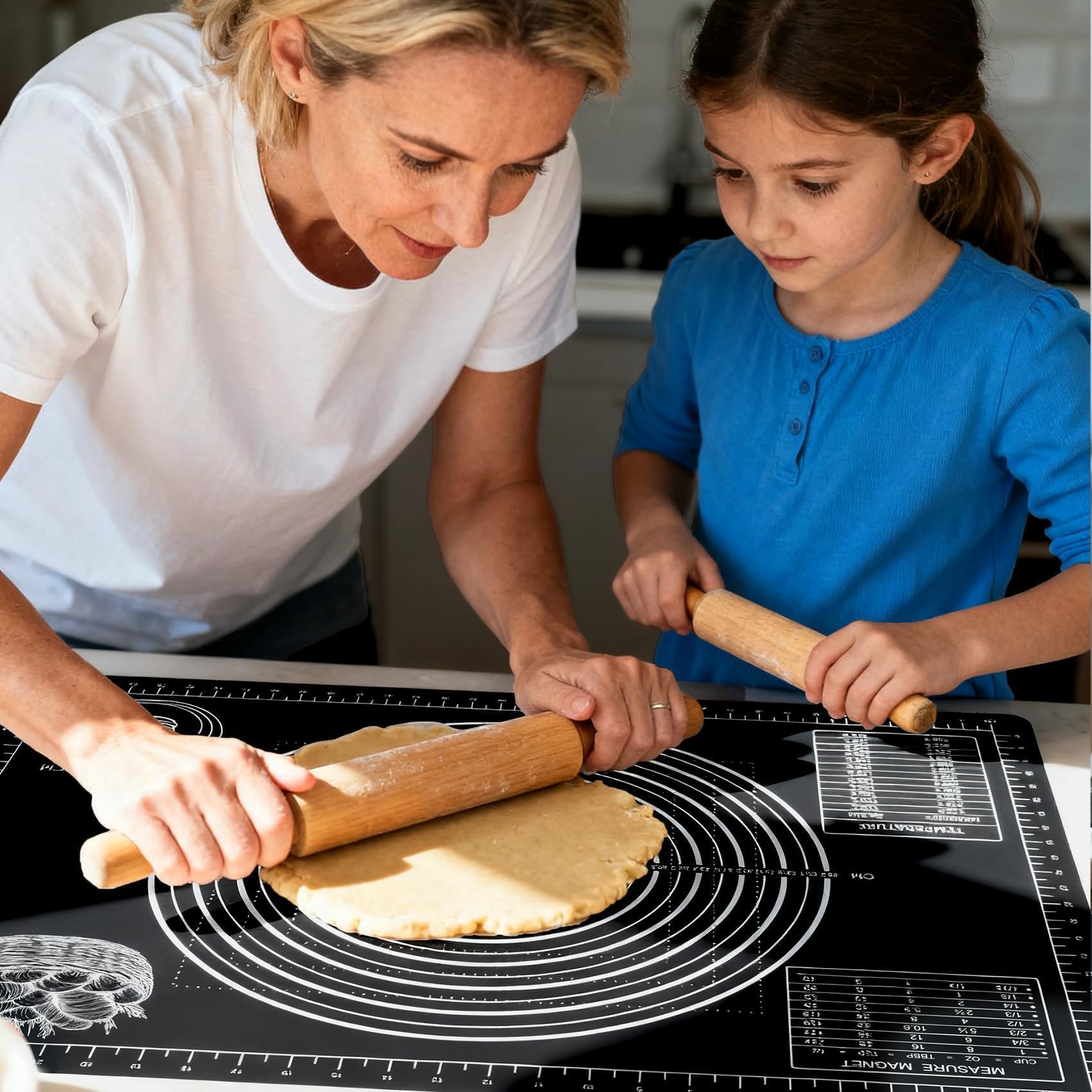 Nauvora Extra Large Baking Mat - 28" Silicone Pastry Mat, Reusable Non-Stick Dough Mat with Measurement for Fondant, Rolling Dough, Pie Crust, Pizza and Cookies, Black
