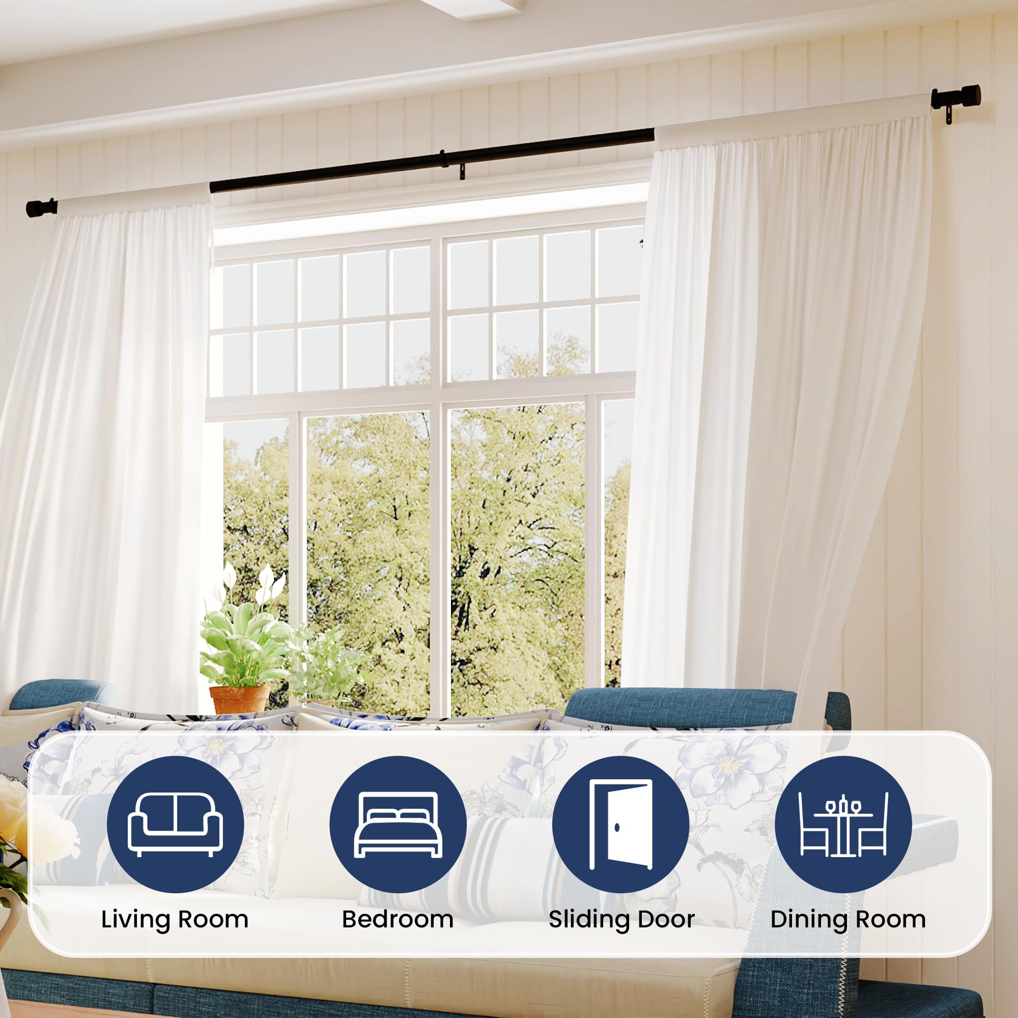 ENJOYBASICS Matte Black Curtain Rods for Windows 66 to 120 Inches, 1 Inch Diameter Adjustable Curtain Rod, Extra Long Curtain Rod with Brackets, Heavy Duty Drapery Rod for Living Room, 28"-132"
