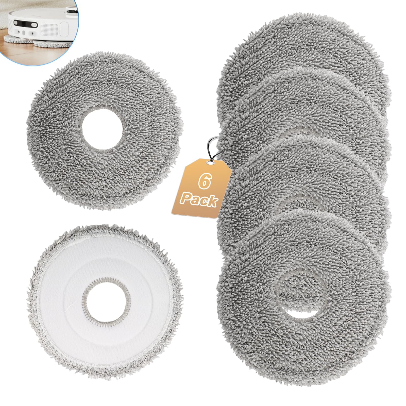 6 Pack Mop Pads Compatible with Dreame L10 Ultra/ L10S Ultra/ L10S Pro/ L10S Pro Ultra Heat/ L10 Prime/ L20 L30 L40 L50 Ultra/ X30 X40 X50 Ultra/Mova E30 Ultra/Mova P50 Pro Ultra Mop Replacement