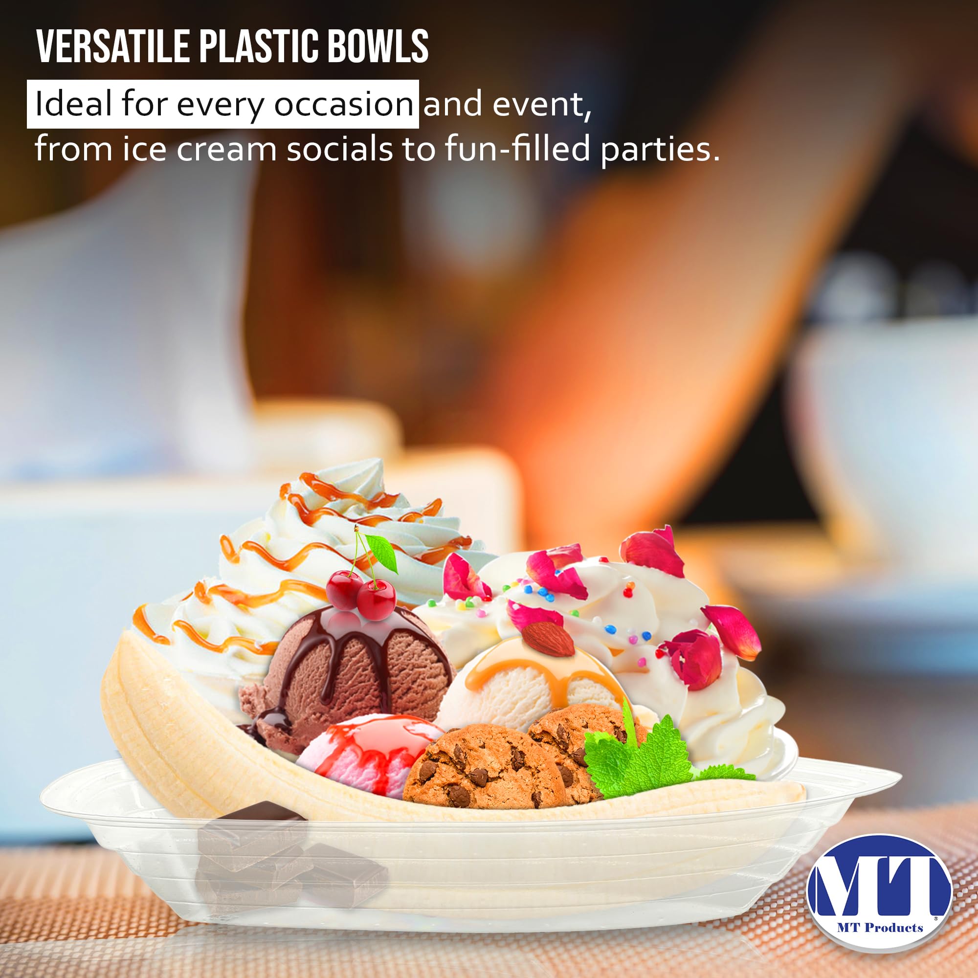 MT Products Clear Plastic Disposable Banana Split Boats - 12 oz. Great for Party Dish (30 Pieces) Ice Cream Sundae Bowls Perfect Size - Made in the USA