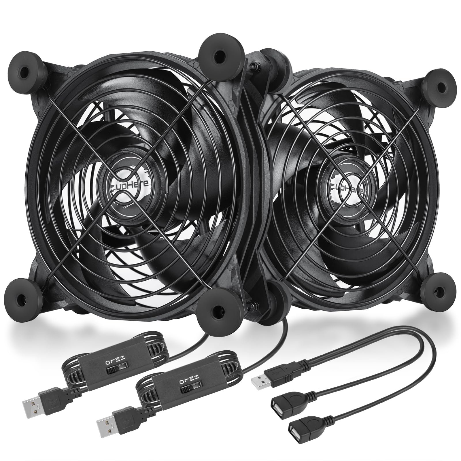 upHere USB Computer Fan Black,Dual 120mm Fan,3 Adjustable Speeds Silent Fan for Computer Cases Computer Cabinet PlayStation Xbox Cooling,U1204