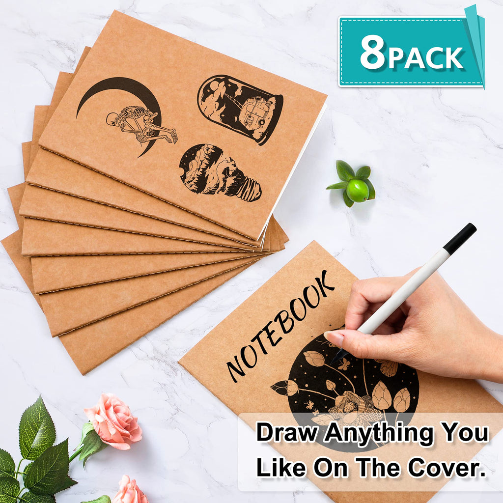 feela 8 Pack A5 Kraft Notebooks, 60 Lined Blank Pages Travel Journal Bulk, Soft Cover Notebooks for Women Girls Students, Making Plans Writing Memos Office School Supplies, 8.3 X 5.5 in