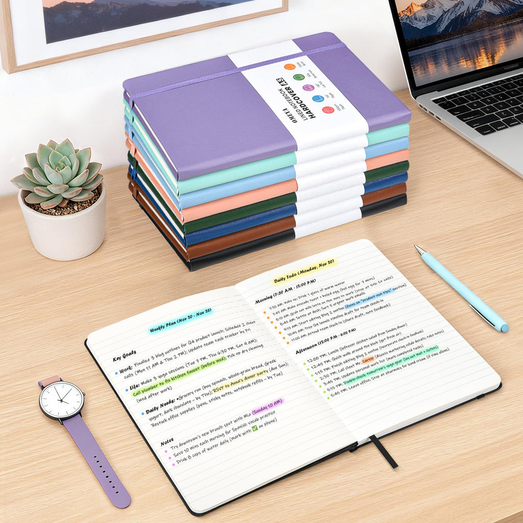 OMEYA 4 Pack Lined Journal Notebooks for Work, 100gsm Thick Paper, 5.7"x 8.3", A5 Notebook Bulk, Leather Journal for Writing, Hardcover Notebooks for School, Office, Notebooks for Notes-taking