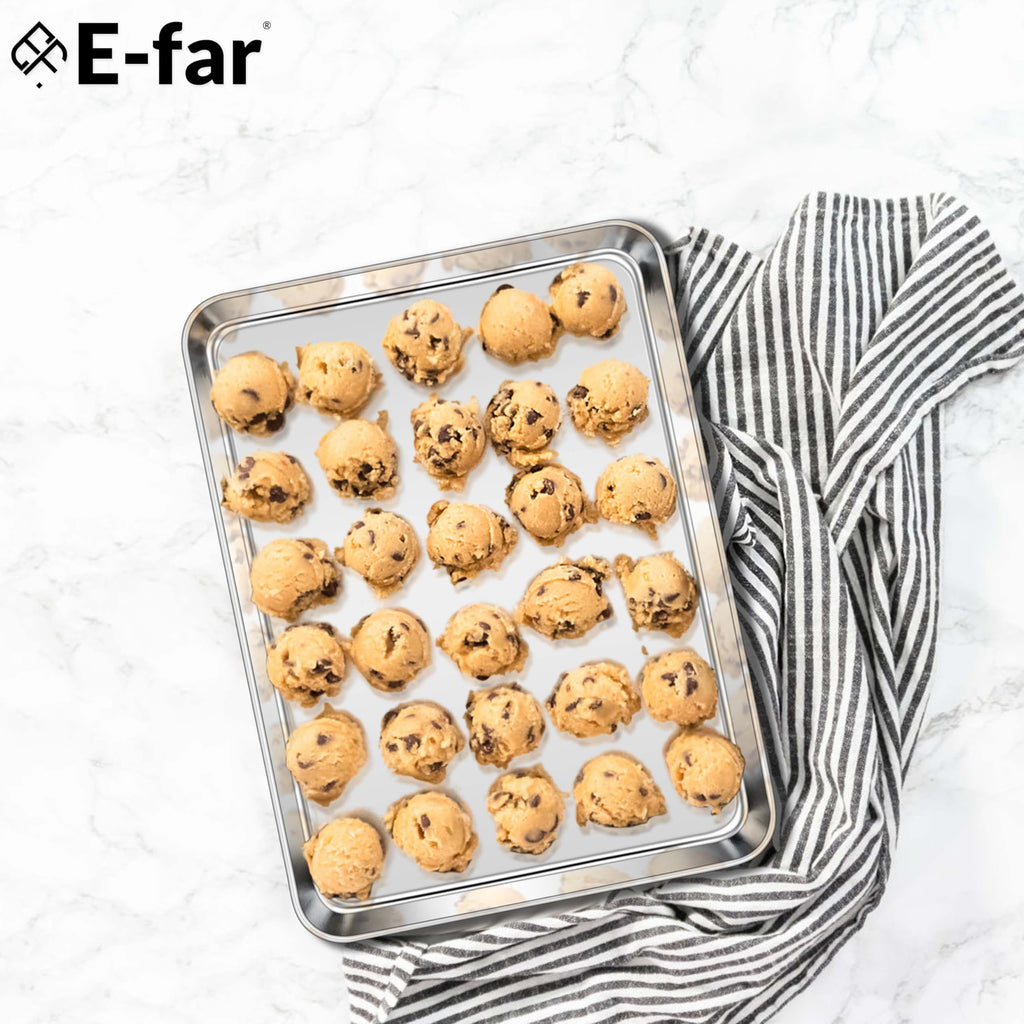E-far Cookie Sheet for Baking, 18”x13” Stainless Steel Baking Sheet Pan for Oven, Large Non Toxic Metal Baking Tray for Cake Cookies, Healthy & Rust Free, Mirror Finish & Dishwasher Safe, 1 Pack