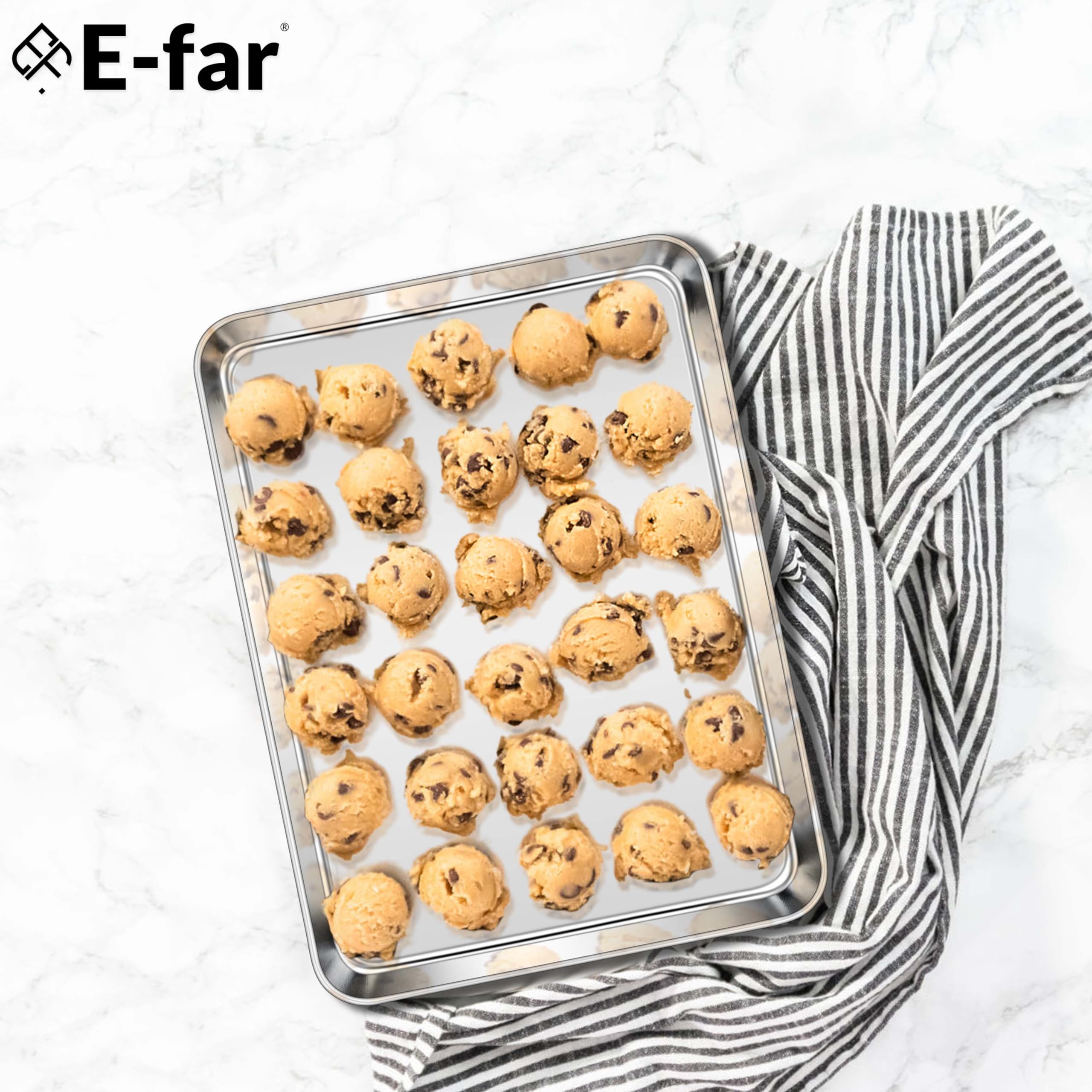 E-far Cookie Sheet for Baking, 18”x13” Stainless Steel Baking Sheet Pan for Oven, Large Non Toxic Metal Baking Tray for Cake Cookies, Healthy & Rust Free, Mirror Finish & Dishwasher Safe, 1 Pack
