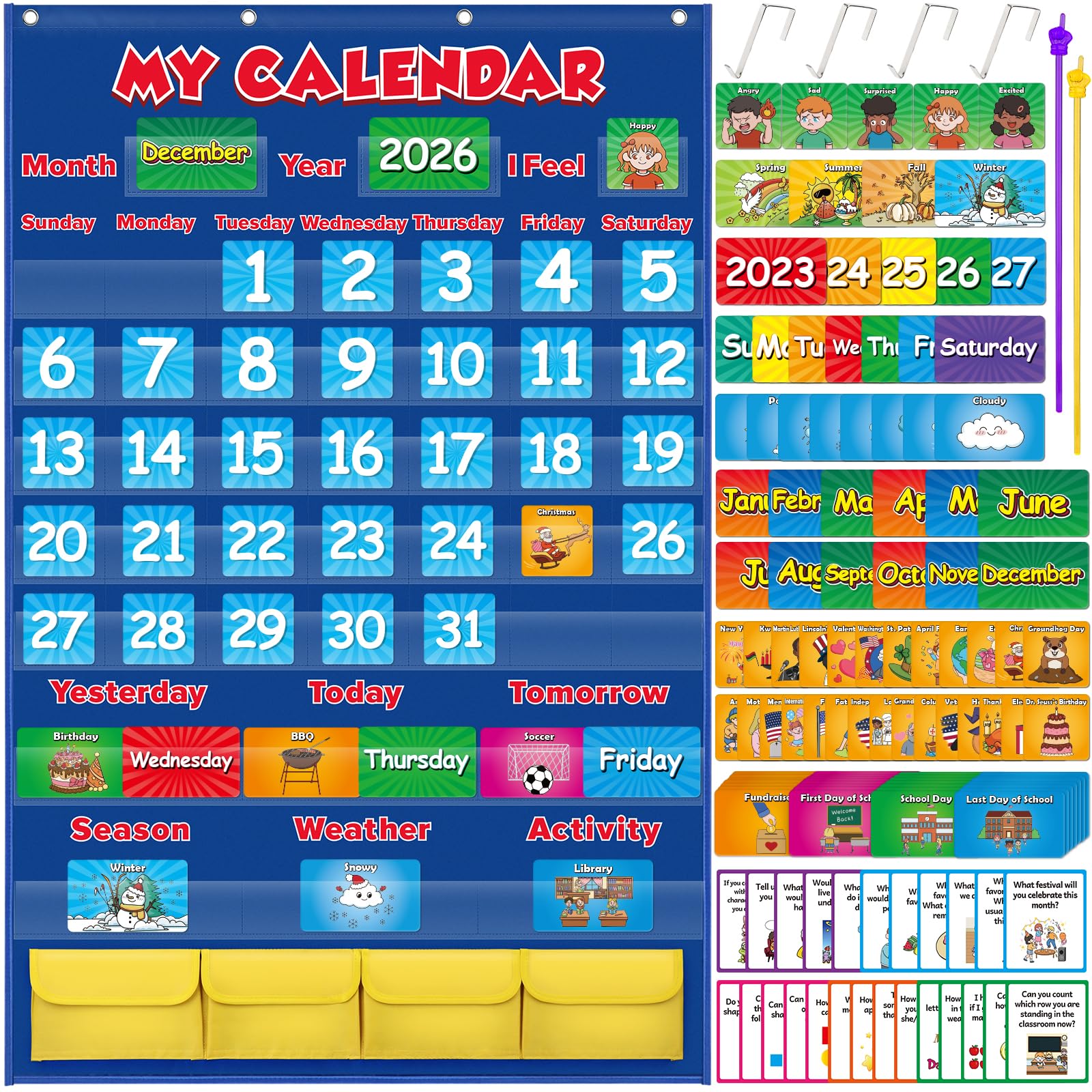 Aizweb Classroom Calendar Pocket Chart,Monthly Calendar for Kid Preschool Kindergarten Classroom Elementary Must Haves,Classroom Decorations Decor,Homeschool Teacher Supplies,Back to School Supplies