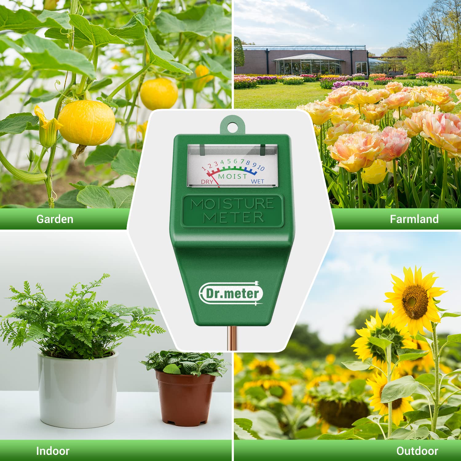Soil Moisture Meter, Dr.meter 2 Pack Moisture Meter for Plants, Great for Garden Lawn Farm Indoor & Outdoor Use, Soil Tester Hygrometer Sensor for House Plants, Gardening Gifts, No Battery Needed
