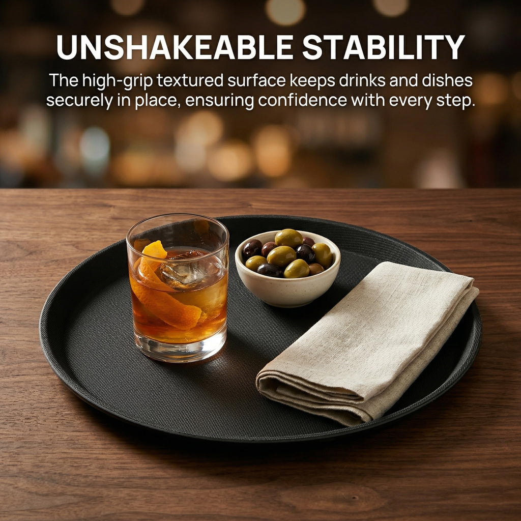 TOPZEA 3 Pack Restaurant Serving Trays, 11 Inch Fiberglass Black Round Tray Non Slip Food Service Platters Cocktail Beverage Server Tray for Restaurant, Bar, Buffet, Coffee Station, Catering Party