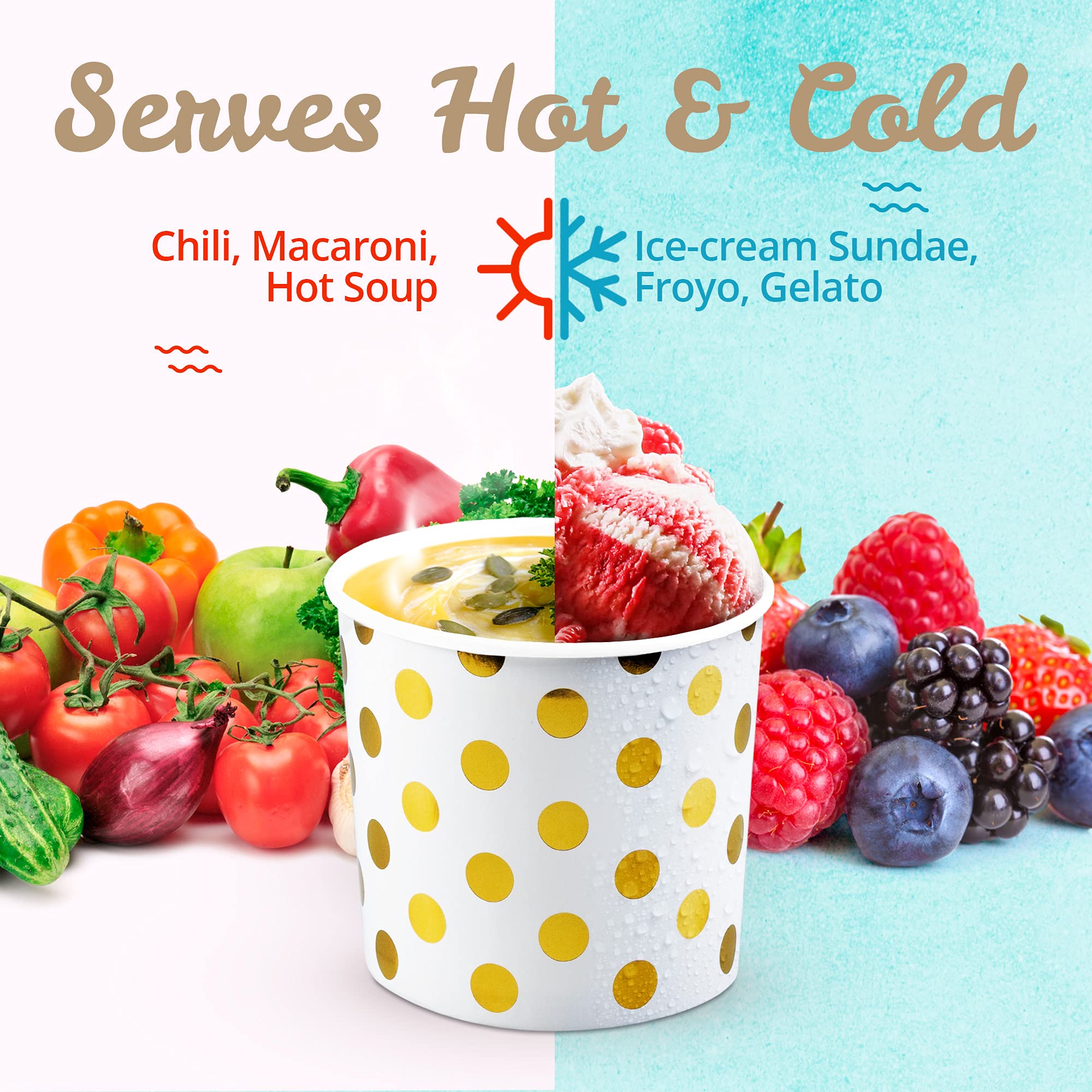 MATICAN Paper Ice Cream Cups - 100-Count 11-Oz Disposable Dessert Bowls for Hot or Cold Food