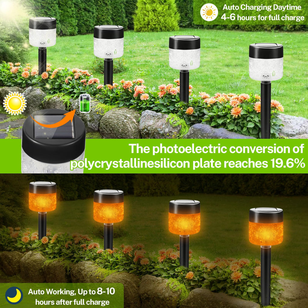 Solar Garden Lights, 4 Pack Solar Lights Outdoor Waterproof IP65 Auto On/Off Solar Pathway Lights Outdoor Decor for Yard Patio Landscape Walkway Driveway (Warm Yellow)