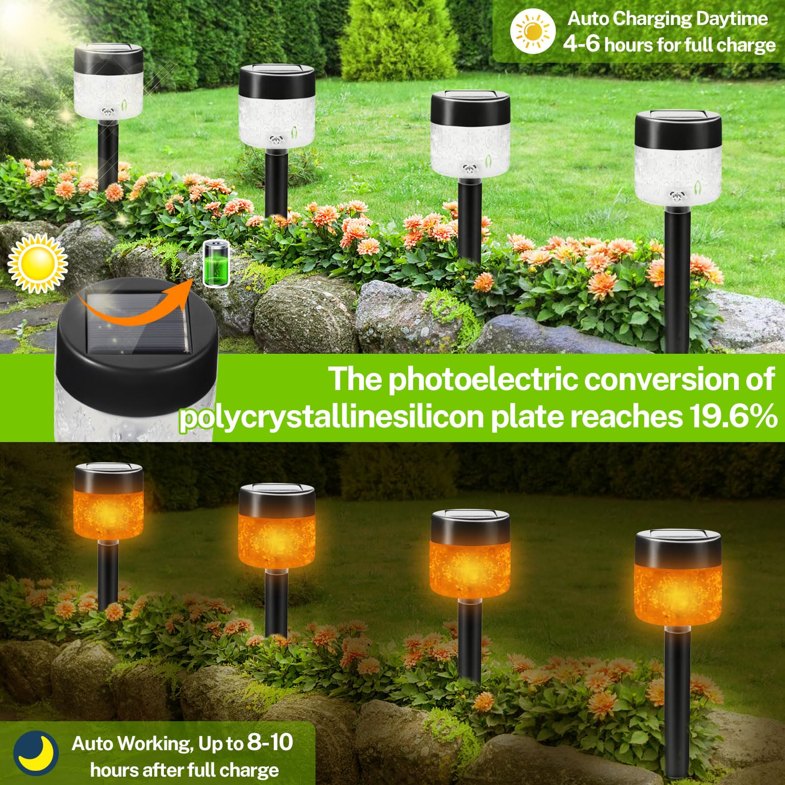 Solar Garden Lights, 4 Pack Solar Lights Outdoor Waterproof IP65 Auto On/Off Solar Pathway Lights Outdoor Decor for Yard Patio Landscape Walkway Driveway (Warm Yellow)
