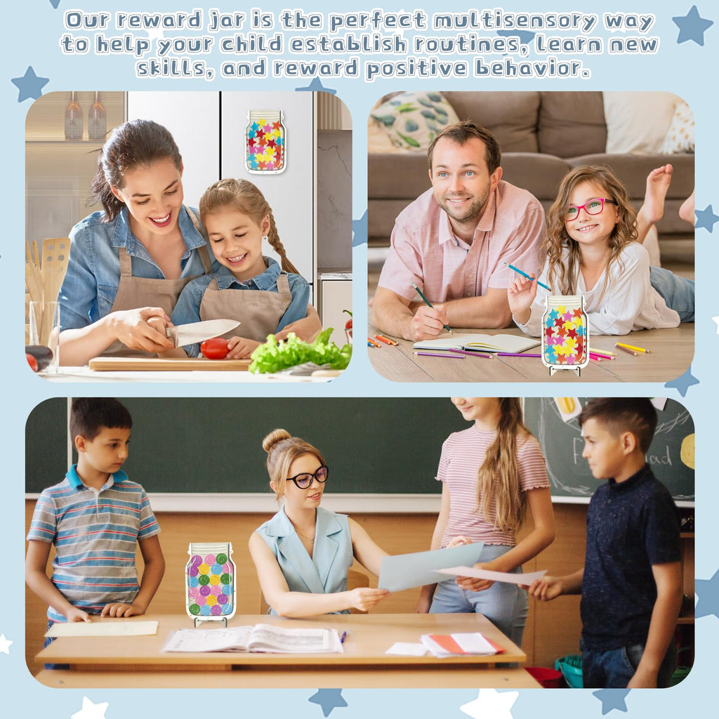 2 Pack Magnetic Reward Jar,Star and Smiley Face Reward Jar,Star Jar Reward System for Kids,Good Behavior Home Classroom Responsibility Routine Training Tool for Boys Girls