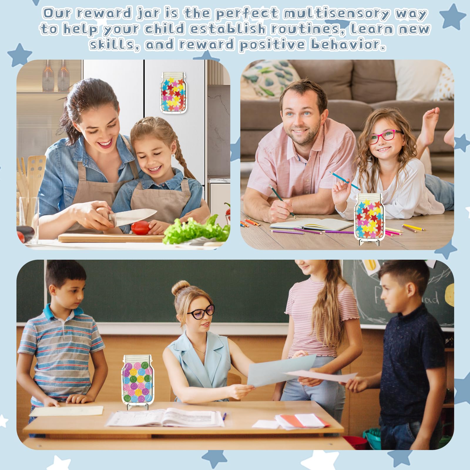 2 Pack Magnetic Reward Jar,Star and Smiley Face Reward Jar,Star Jar Reward System for Kids,Good Behavior Home Classroom Responsibility Routine Training Tool for Boys Girls