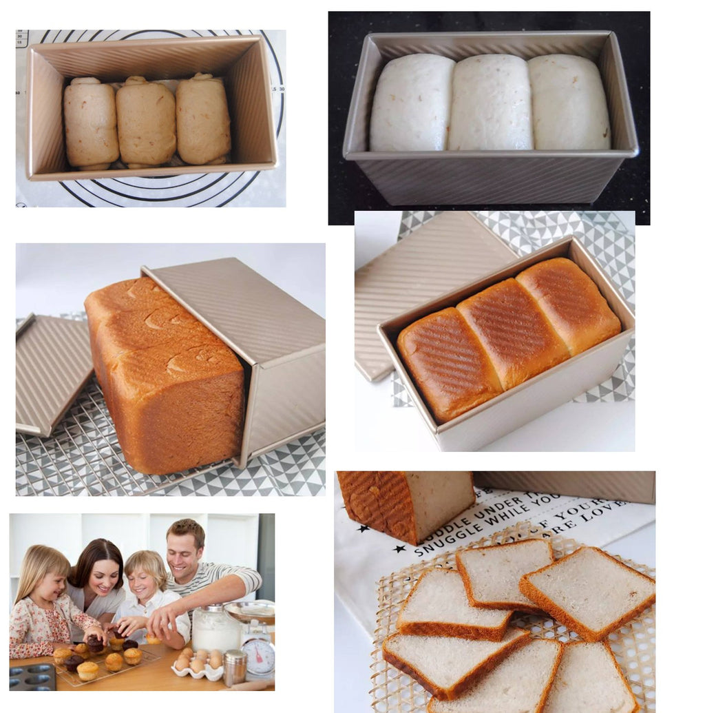 Monfish Pullman Loaf Pan w Cover Bread Toast Mold Non Stick Gold Aluminized Steel 8.5x4.75x4.375inch