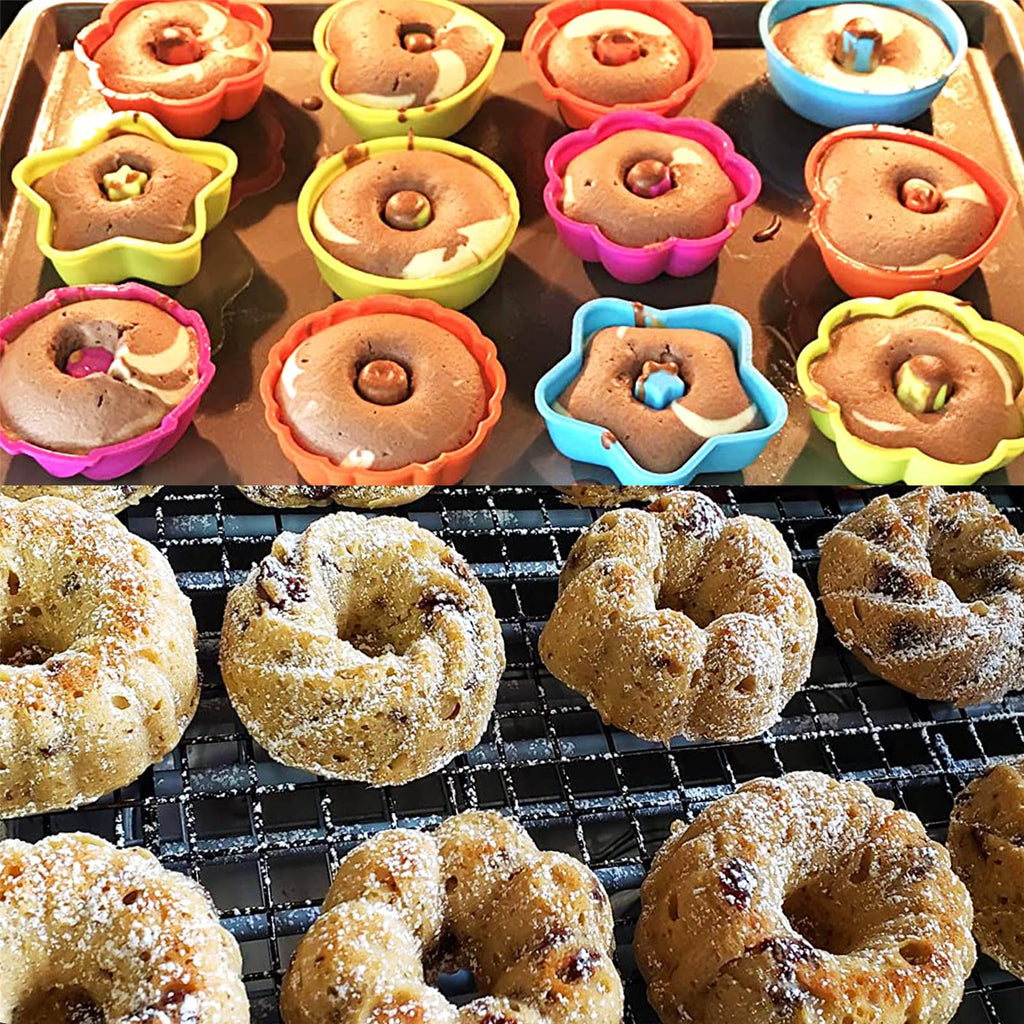 To encounter 24Pack Silicone Molds, Nonstick 2 3/4 inches Silicone Donut Mold, Silicone Baking Cups, Silicone Donut Pan, Muffin, Jello, Bagel Pan, Oven- Microwave- Dishwasher Safe