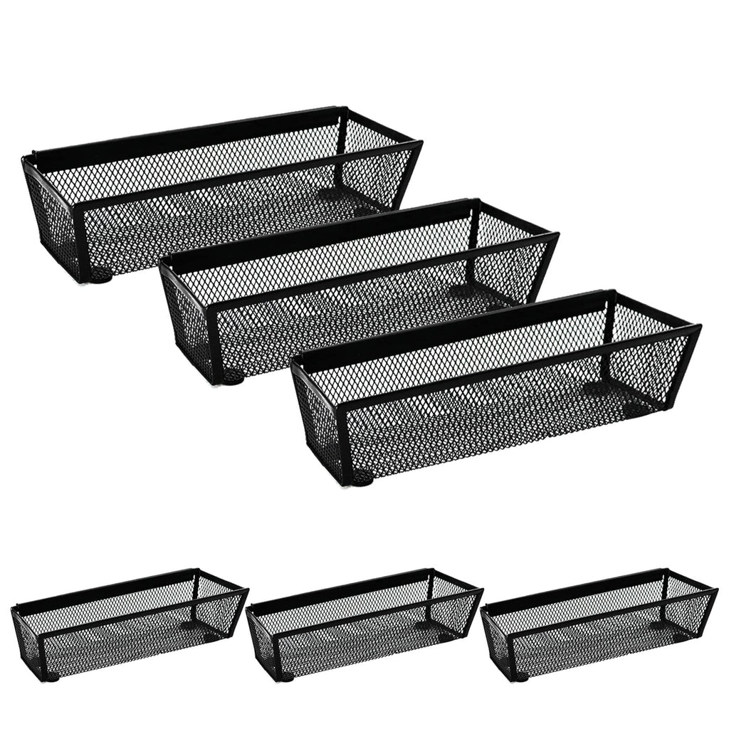 Chris.W 6 Pack Silverware Organizer for Kitchen Drawer, Metal Mesh Tray with Interlocking Arm Connection, Flatware Organizer Bin, Cutlery Tray, Black Wire Office Desktop Organizer Basket (S)