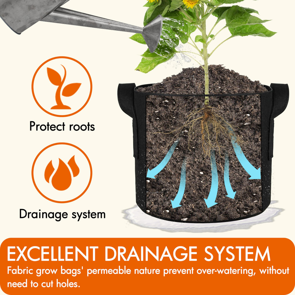 Gardzen 10-Pack 1 Gallon Grow Bags, 300G Thickened Aeration Fabric Pots with Handles, Heavy Duty Cloth Pots for Plants