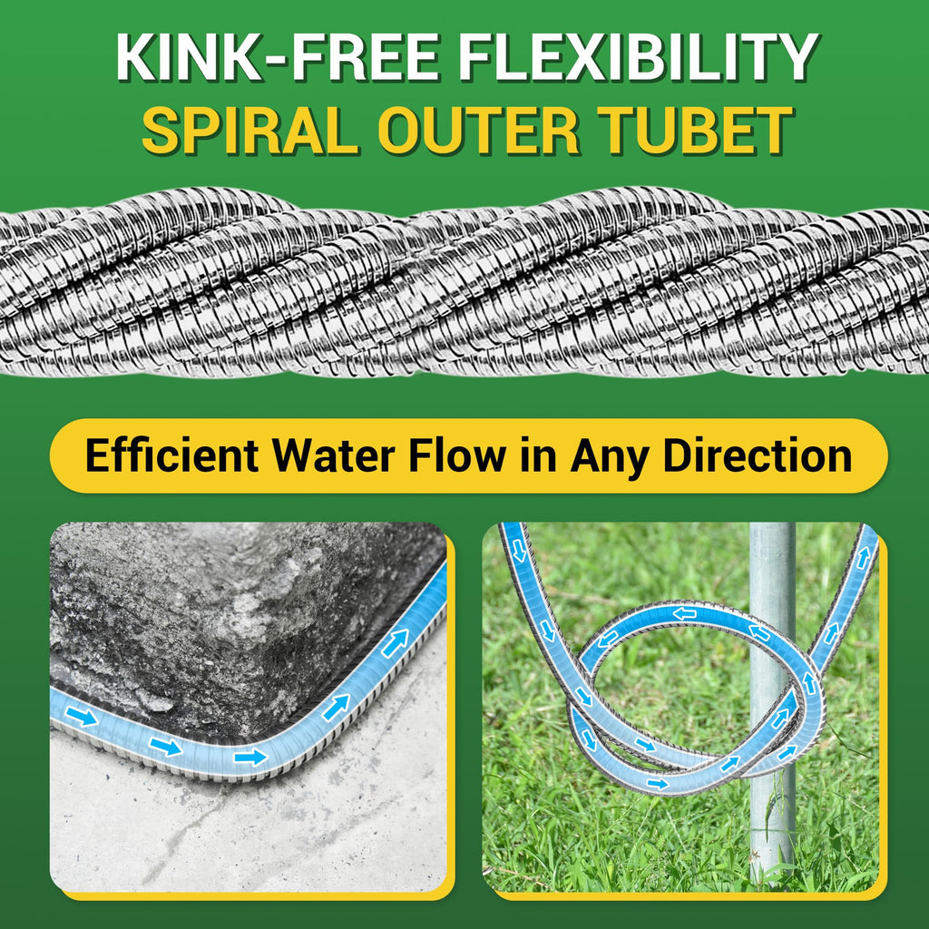360 GADGET Garden Hose - Short Water Leader Metal Hose 3 FT with Female to Female Fitting, Flexible, Heavy Duty Hose Extension for Outdoor Hose Reel/Dehumidifier/RV、304Stainless Steel