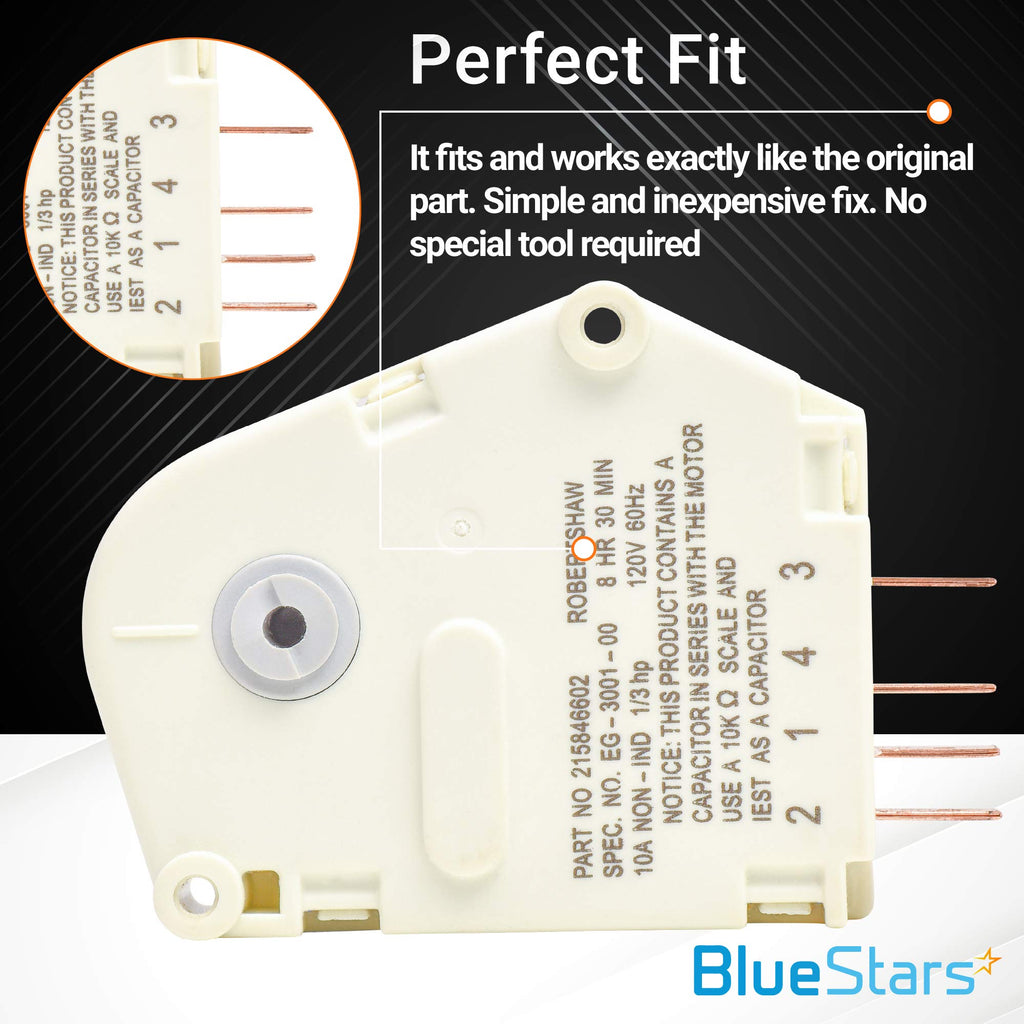 Ultra Durable 215846602 Refrigerator Defrost Timer Replacement Part by BlueStars - Easy to Install - Exact Fit for Frigidaire & Kenmore - Replaces 215846606 240371001 241621501 AP2111929 PS423801
