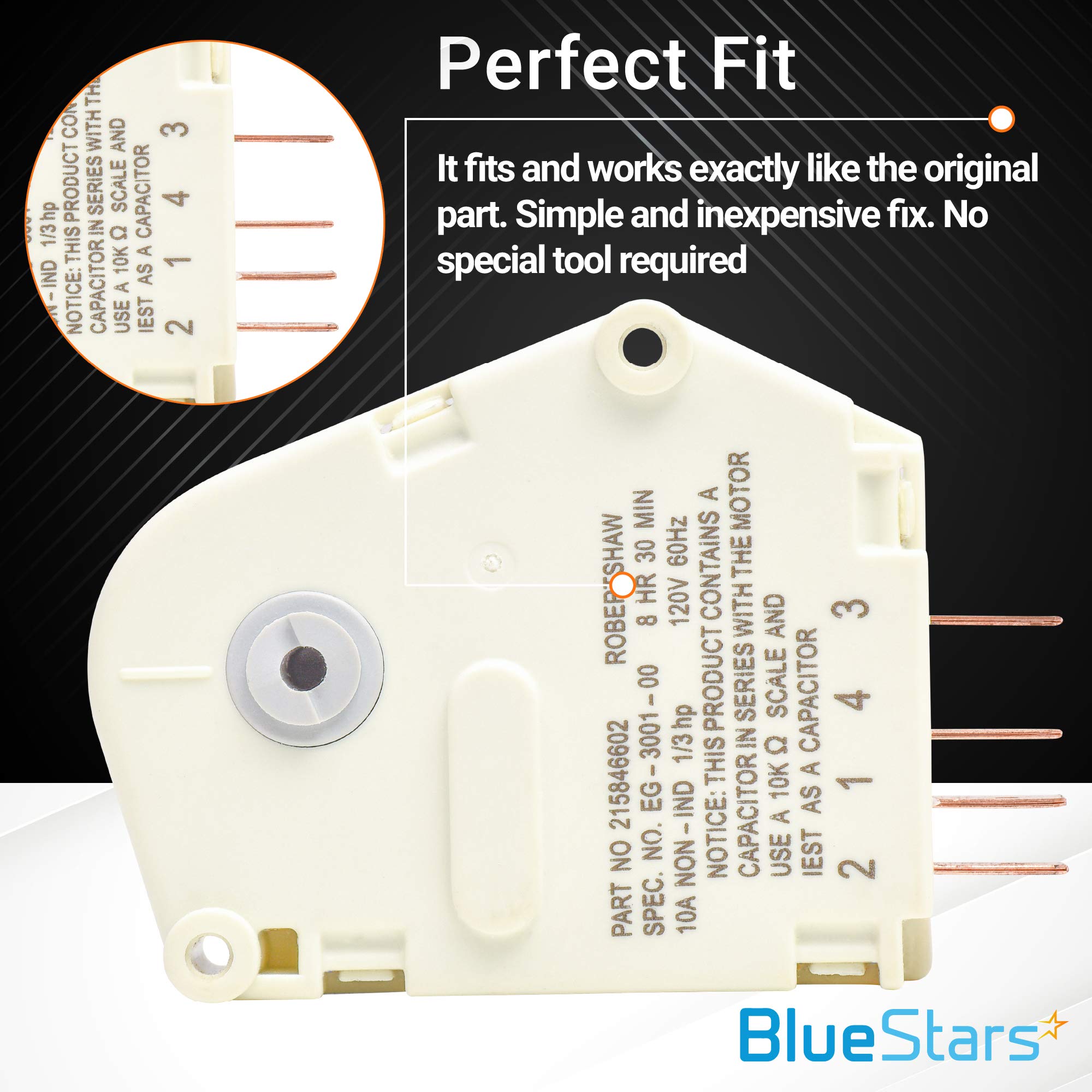 Ultra Durable 215846602 Refrigerator Defrost Timer Replacement Part by BlueStars - Easy to Install - Exact Fit for Frigidaire & Kenmore - Replaces 215846606 240371001 241621501 AP2111929 PS423801