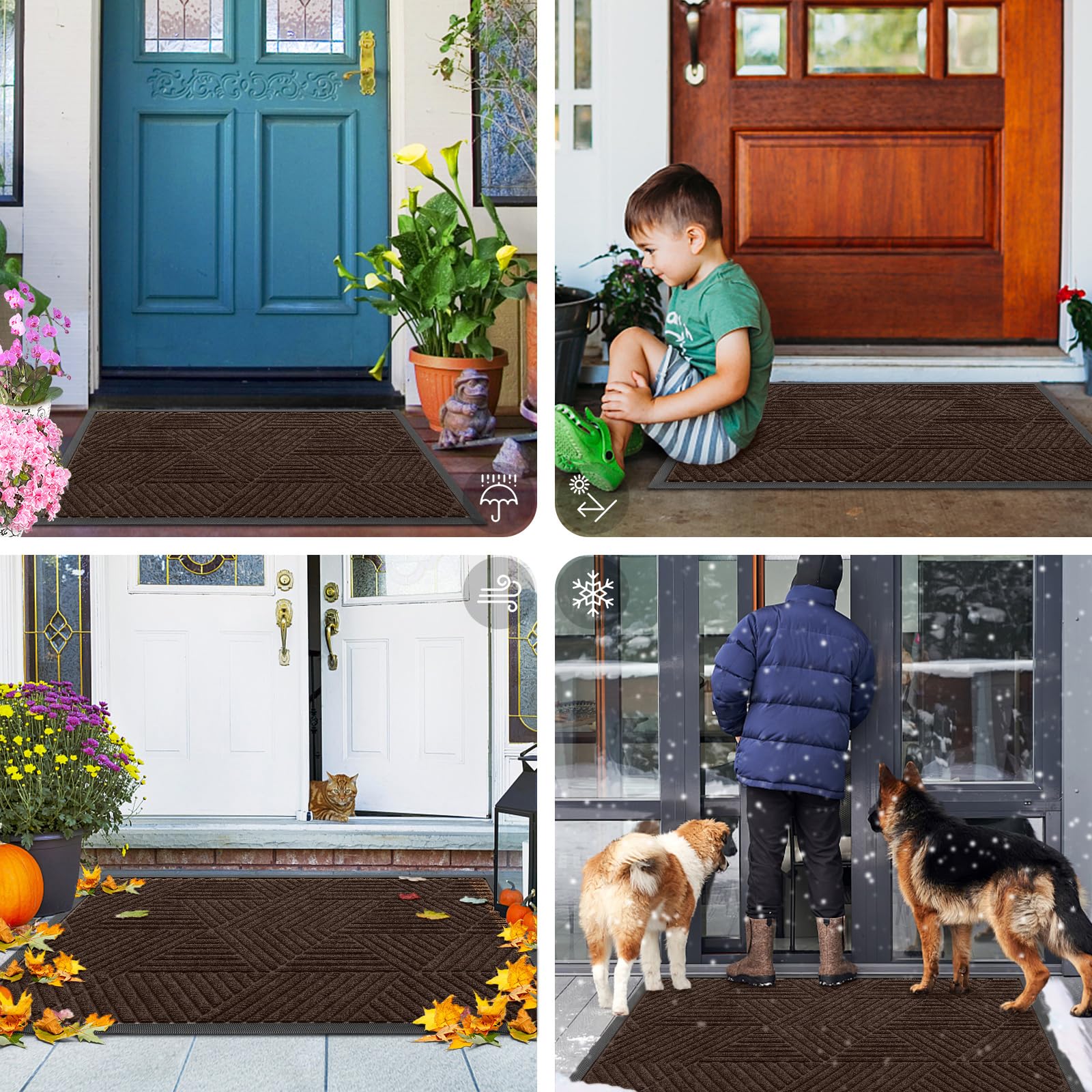OLANLY Front Door Mat Outdoor Indoor, Heavy Duty Non Slip Rubber Mat, Absorbent Outdoor Rug, Easy Clean Welcome Mat, Low Profile Entryway Rugs, 29.5"x17", Dark Brown