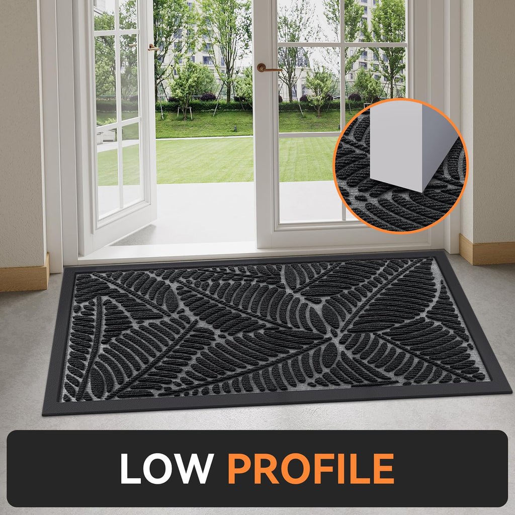Grandaily Front Door Mat Indoor Outdoor Waterproof Doormat, Non Slip Natural Rubber Welcome Mat, Heavy Duty Durable Super Absorbent Entryway Rugs, 30"x17", Black