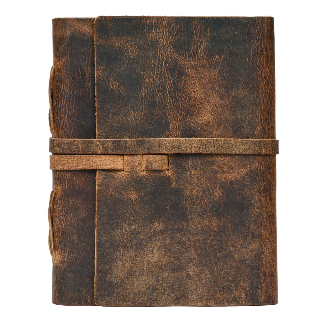 Leather Village Genuine Leather Bound Journal Writing Notebook for Men Women - Daily Writing Notepad Lined Paper 300 Kraft Pages, Handmade, Rustic Brown, 8 X 6 in (A5)