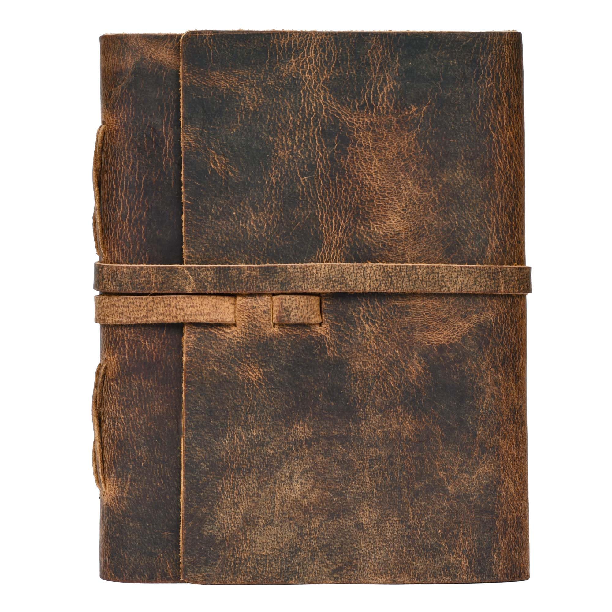 Leather Village Genuine Leather Bound Journal Writing Notebook for Men Women - Daily Writing Notepad Lined Paper 300 Kraft Pages, Handmade, Rustic Brown, 8 X 6 in (A5)