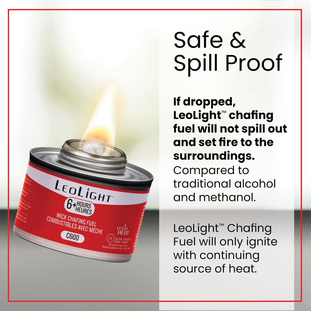 6 Pack Chafing Fuel 6 Hour Burn – Odorless, Smokeless & Spill-Proof Wick, 7.8oz Food Warmer Fuel for Chafing Dish Buffet Set & Catering Use, LeoLight