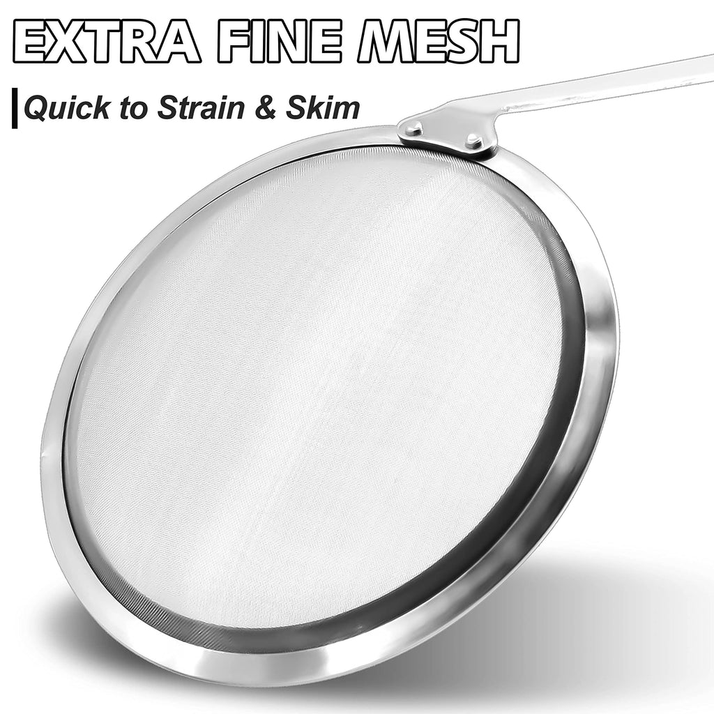 Anaeat Stainless Steel Fat Skimmer Spoon - Set of 3 Professional Kitchen Fine Mesh Food Strainer and Hot Pot Skimmer with Long Handle for Skimming, Cooking, Frying, Grease, Gravy and Foam (3"+4"+4.7")