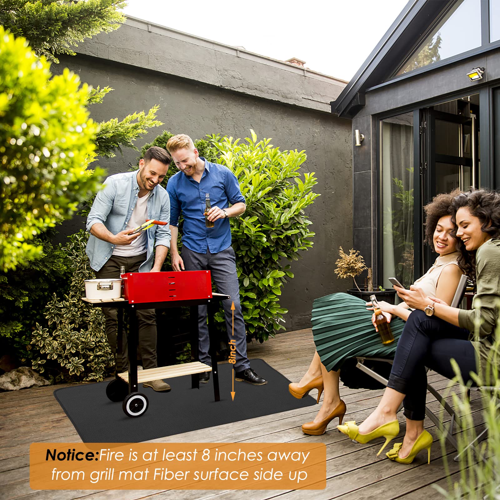 Fire Pit Mat, 36 x 48 inches Under Grill Deck Patio Protect Pad, 3 Layers Heat Resistant Grill Mat, Fire Pit Pad for Patio Grass BBQ, Oil-Proof Waterproof Protector