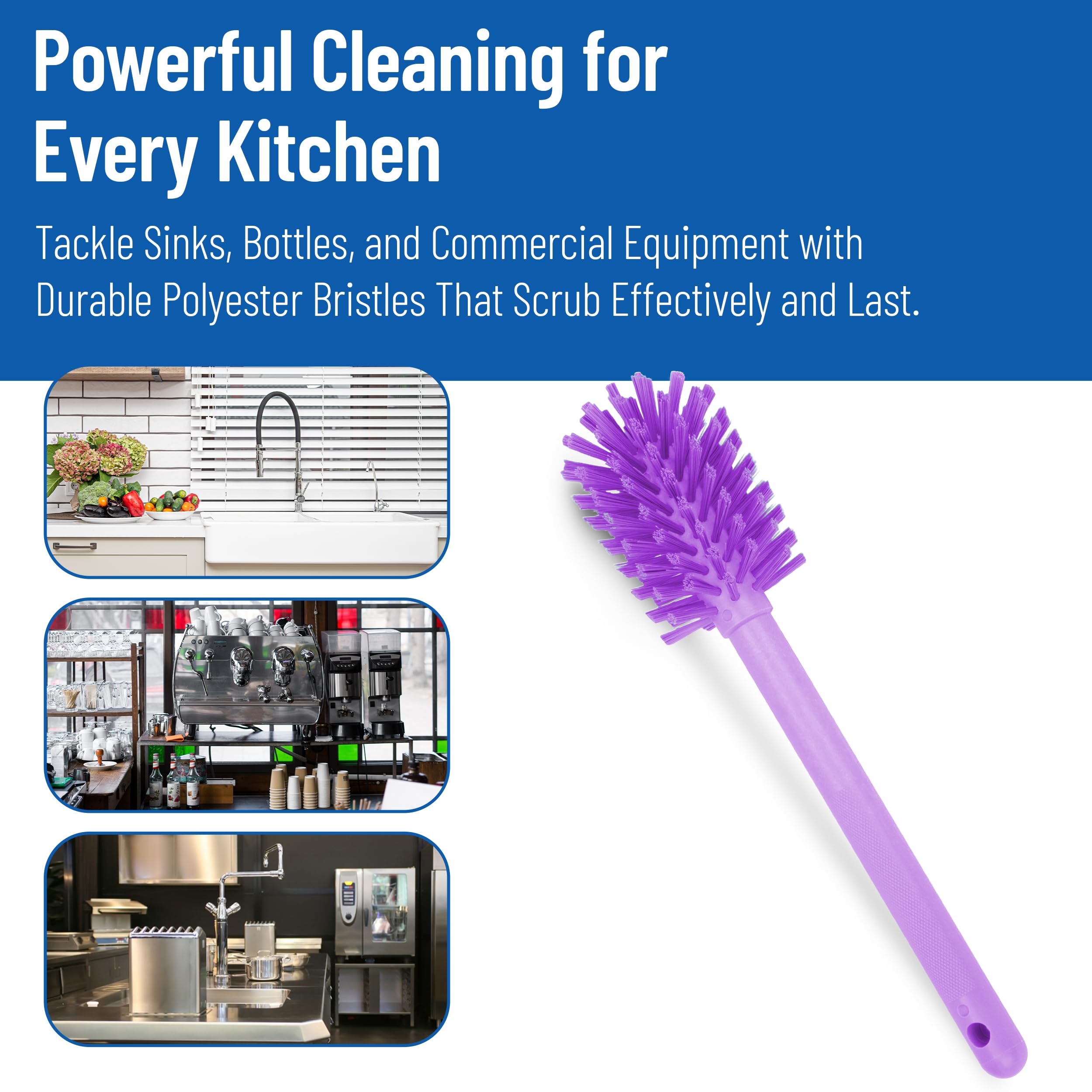 SPARTA Large Water Bottle Brush Ideal for Wide-Mouth Jars, Bottles and Tumblers, Dishwashing Tool with Handle for Home and Commercial Kitchens, Plastic, 12 Inches, Purple