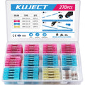 Kuject 270PCS Heat Shrink Butt Connectors, Insulated Waterproof Wire Connector kit, Tinned Copper Electrical Crimp Connectors for Automotive Marine Boat Truck Stereo Joint