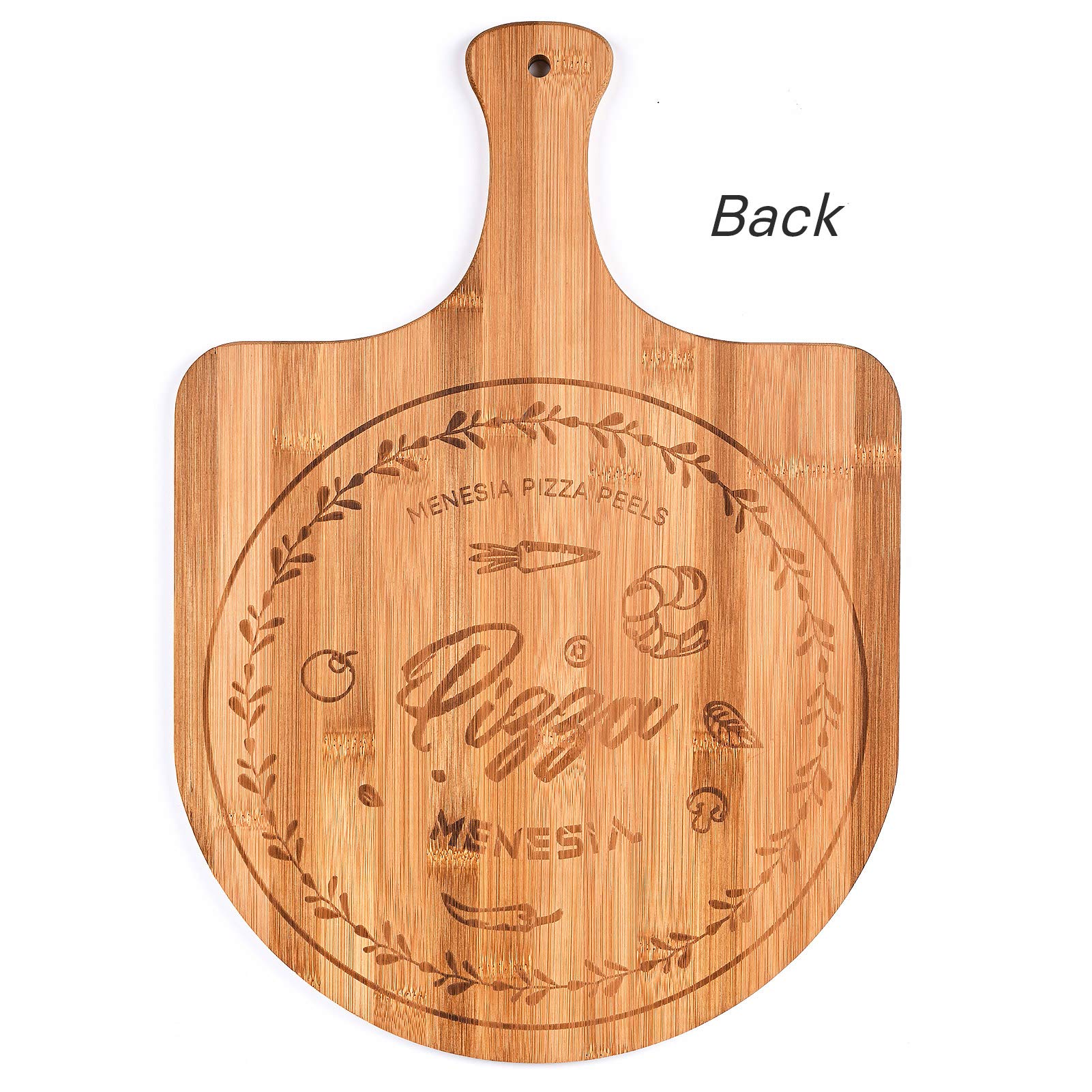 Menesia 12 Inch Premium Bamboo Pizza Peel with Handle,Wooden Pizza Paddle,Cutting Board for Fruit,Vegetables,Cheese,Bread(Circle)