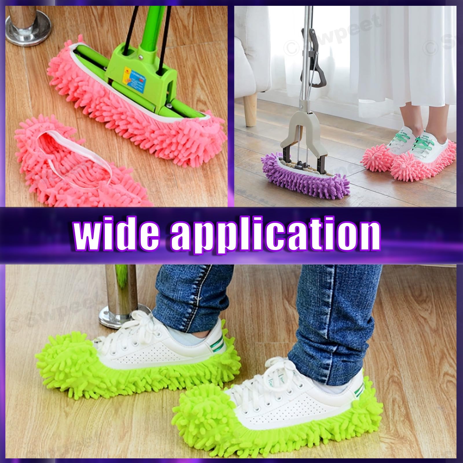 Swpeet 10Pcs/5 Pairs Mop Slippers Shoes, 5 Colors 8'' Multi Function Washable Reusable Dust Duster Soft Microfiber Cleaning House Mop Slippers Floor Cleaning Tool Shoes Cover for House Kitchen Office