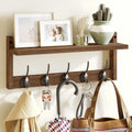 AMBIRD Retro Brown Wood Wall Mount Coat Hook Rack with 5 Dual Hooks and Shelf for Bathroom, Bedroom, Kitchen, Entrance