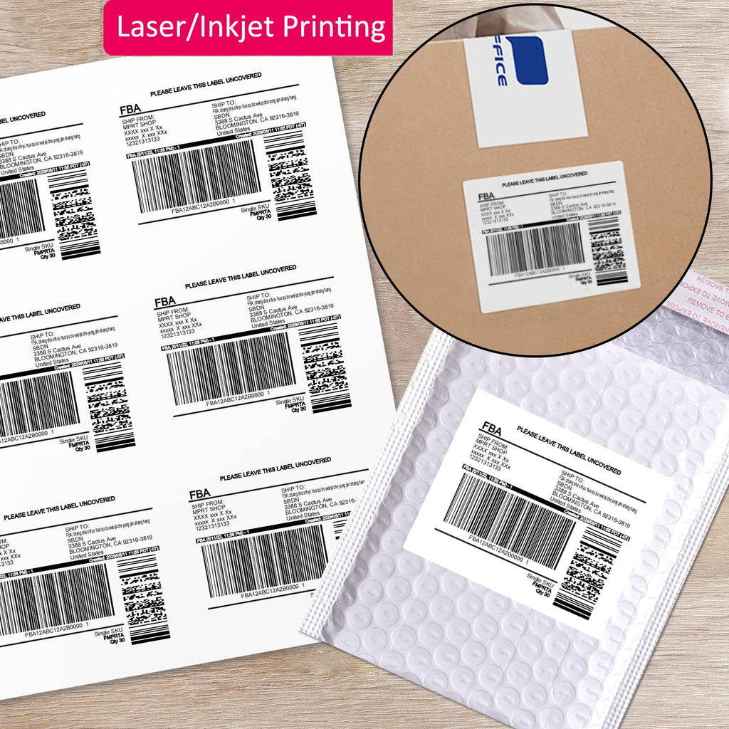 3-1/3" x 4" Shipping Address Labels 600 Label Stickers Paper for Laser/Inkjet Printer 6 per Page Printable Mailing Labels, FBA Box Labels - Matte, 100 Sheets