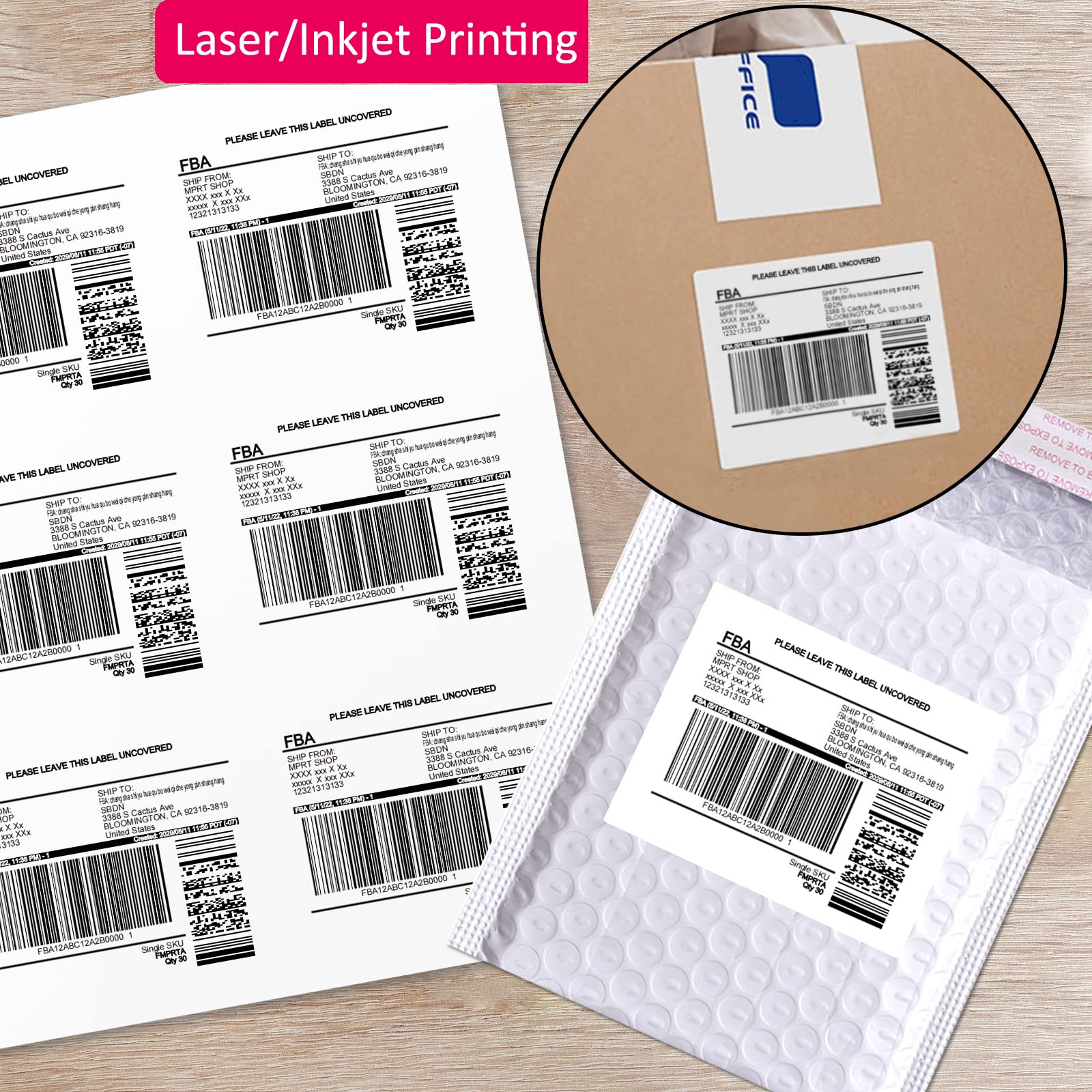 3-1/3" x 4" Shipping Address Labels 600 Label Stickers Paper for Laser/Inkjet Printer 6 per Page Printable Mailing Labels, FBA Box Labels - Matte, 100 Sheets