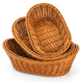 Yarlung 3 Pack Woven Breads Baskets, Oval Small Fruit Baskets Stackable Plastic Wicker Baskets for Serving Vegetables, Kitchen, Restaurant, Outdoor, Imitation Rattan Brown, 3 Sizes
