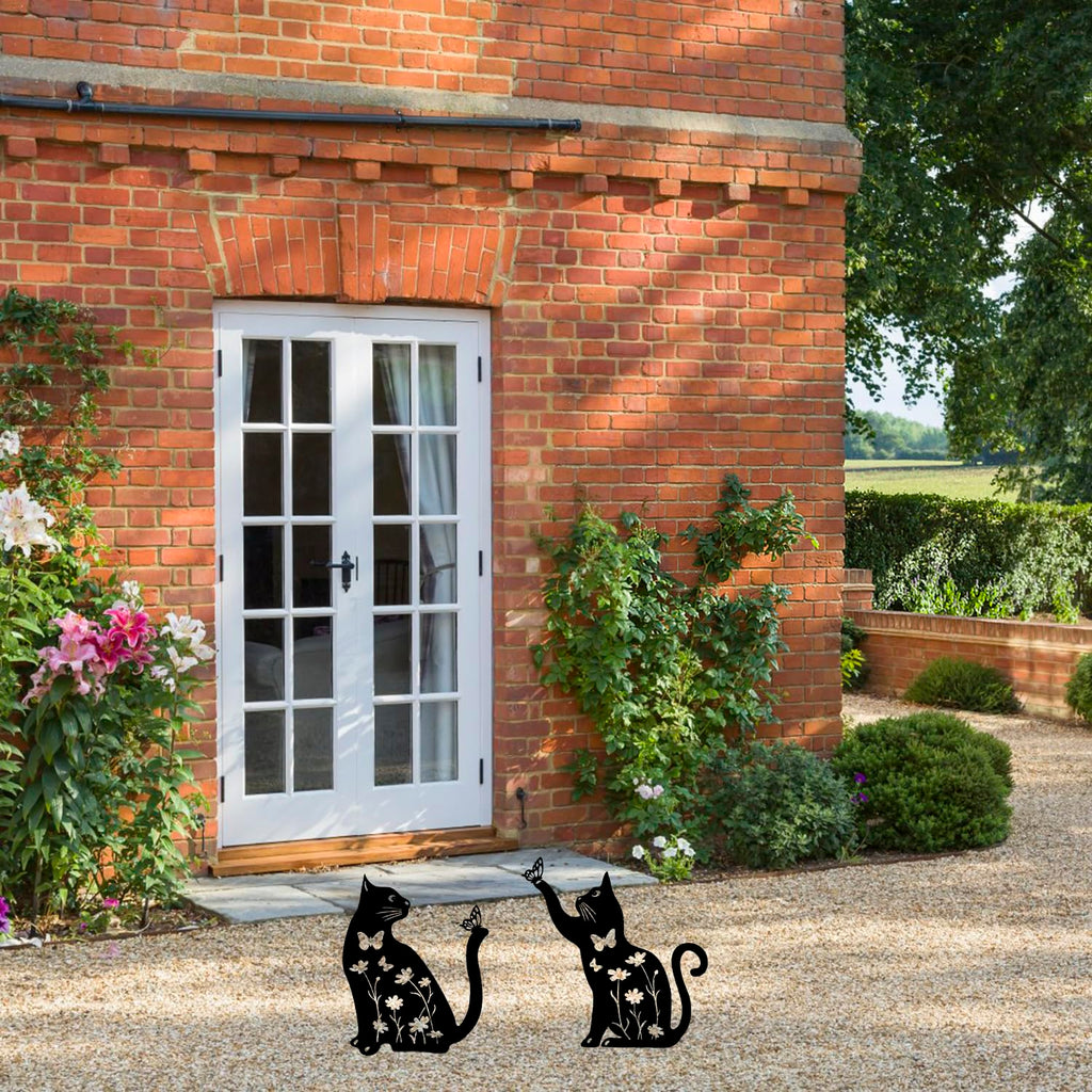 2Pcs Metal Cat Garden Statues HADEEONG Decorative Garden Stakes Black Ornaments Cat Lover Gifts for Lawn Ornaments Yard Patio Outdoor Decorations