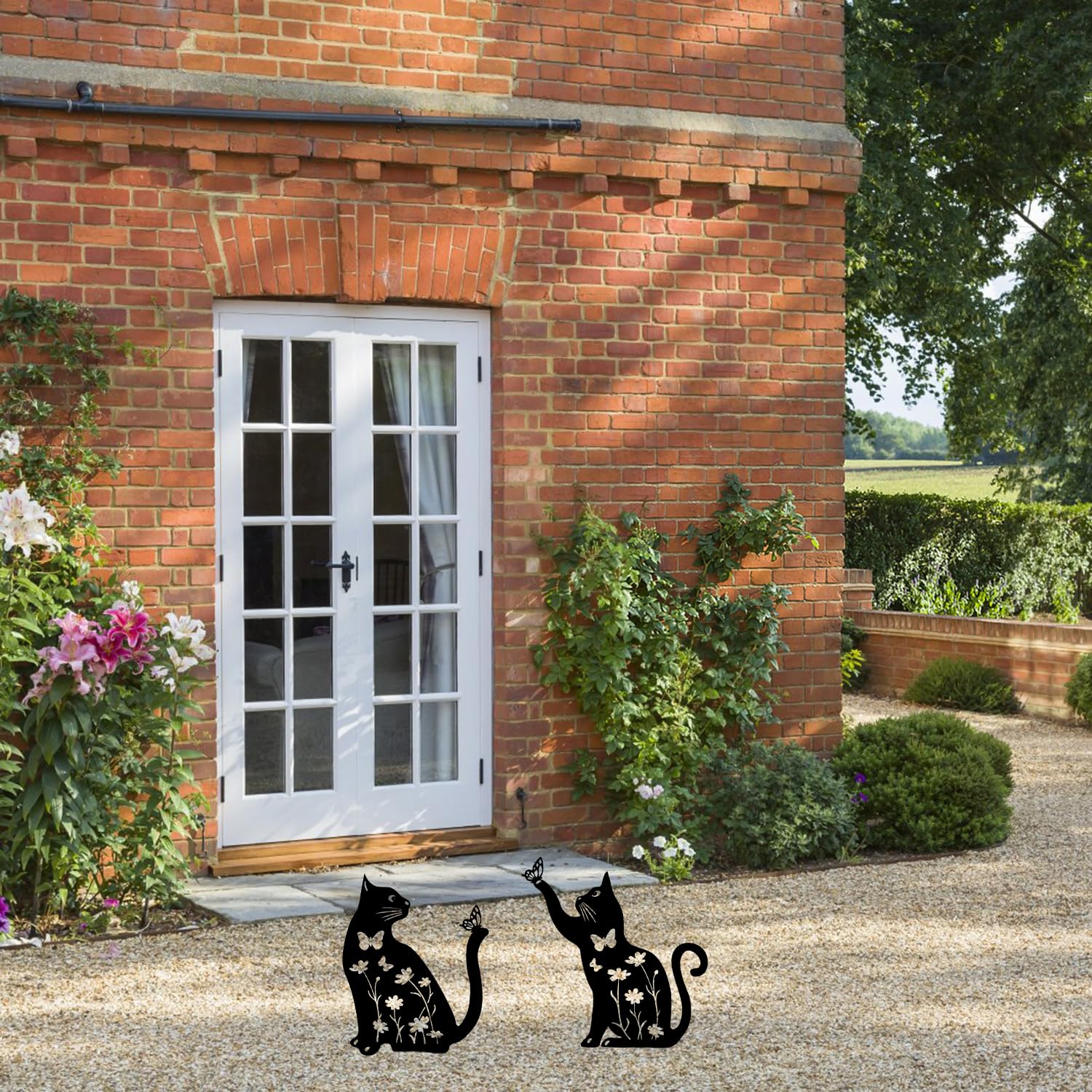 2Pcs Metal Cat Garden Statues HADEEONG Decorative Garden Stakes Black Ornaments Cat Lover Gifts for Lawn Ornaments Yard Patio Outdoor Decorations